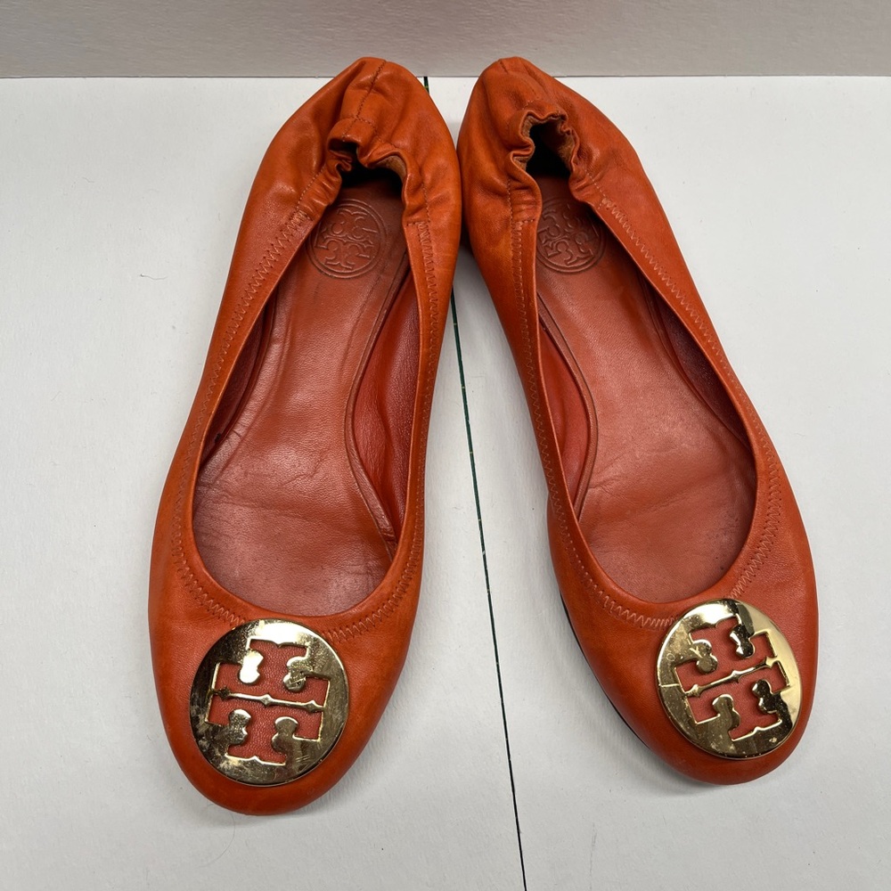 Tory Birch, Reva ballerina shoes, orange leather with box